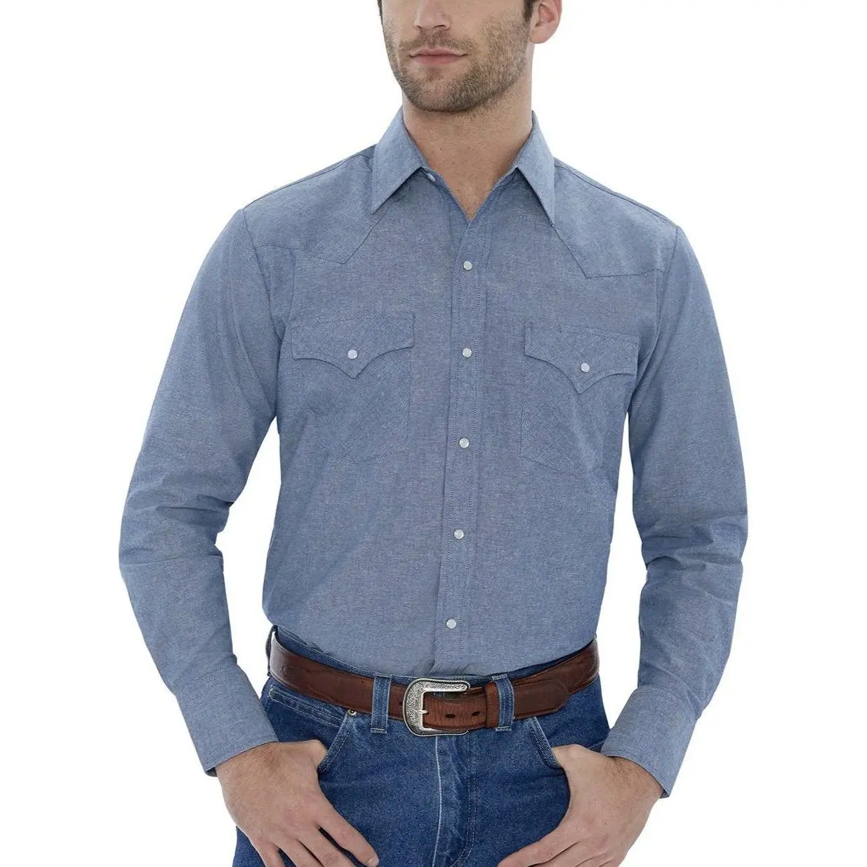Men's Ely Cattleman Long Sleeve Chambray Western Snap Shirt Men's Ely Cattleman Long Sleeve Chambray Western Snap Shirt