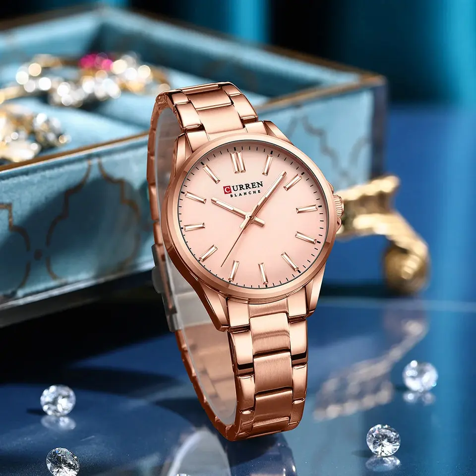 CURREN Simple Elegant Quartz Wristwatches for Women Stainless Steel