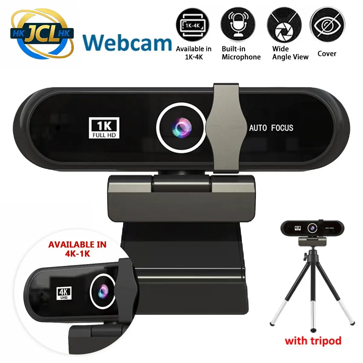 4K Webcam with Tripod & Privacy Cover, Auto Focus 1080P/2K/4K 30FPS, USB Plug & Play for PC Laptop - Ideal for Zoom/Skype, Gaming, Live Streaming, Online Classes, Remote Work, Web Camera, Autofocus Streaming Camera, USB Computer Webcam