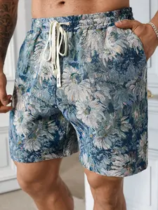 Plus Size Summer Streetwear Shorts, Vintage Paisley Full Print Drawstring Waist, Fitted Casual Hip-Hop Half Pants for Men