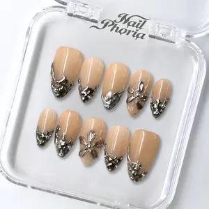 NailPhoria MOONLIT BLOOM - Handmade Press-On Nails | Reusable, Salon-Quality, Long-Lasting, Glossy Design