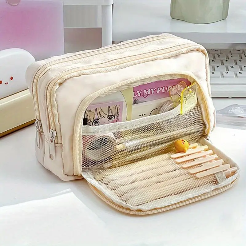 Large Capacity Durable Stationery Storage Bag, 1 Count Multi-grid Pencil Case, Portable Pen Storage Bag for Office School