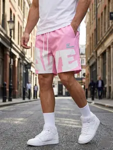 Men's Summer Fashion Drawstring Waist Letter Print Basketball Shorts, Loose-Fitting, Casual Comfortable Breathable, Daily Wear Men's Bottoms, Graphic Shorts