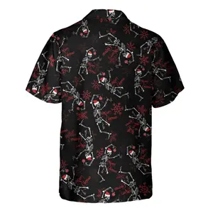 Merry Creepmas Skeleton Christmas Hawaiian Shirt, Skeleton Dancing Christmas Gift Idea, Short Sleeve Casual Button Down Shirts Summer Beach Shirt, Tropical Floral Shirt