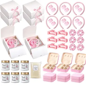 6 Sets Teacher Appreciation Gifts - Thank You for Helping Me Grow Scented Candle, Travel Jewelry Case, Spa Headband and Wristband Set, Hair Claw Clips - Bridesmaid Proposal Gift Box Bulk