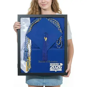 Graduation Shadow Box Frame - Large 17x21 Display Case for Cap & Gown, Diploma & Photo with , 2026 Sticker,  Kit,  Grad