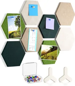 MaxGear 8Pcs Hexagon Felt Cork Board Tiles, Green Self-Adhesive DIY Bulletin Board Pin Board for Office School Home Wall Decor Stickers Photos Display Memos