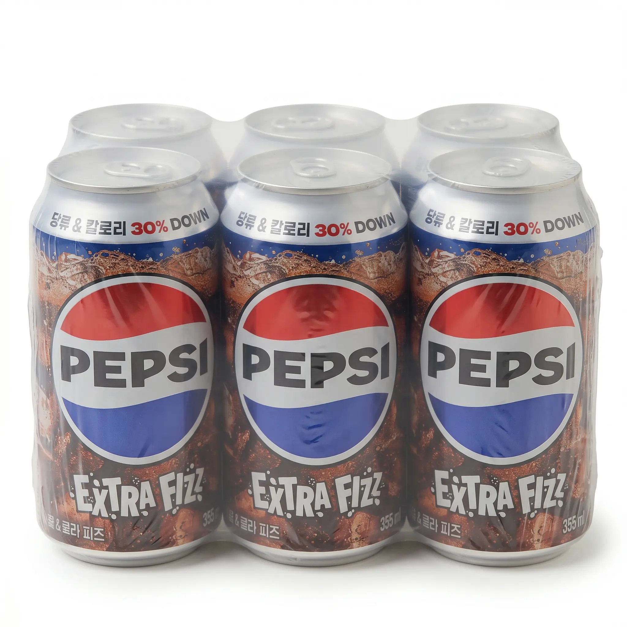 Pepsi Extra Fizz from Korea, 6 Pack, 355 mL Cans, 30% Less Sugar & Calories, Extra Carbonation, Limited Supply