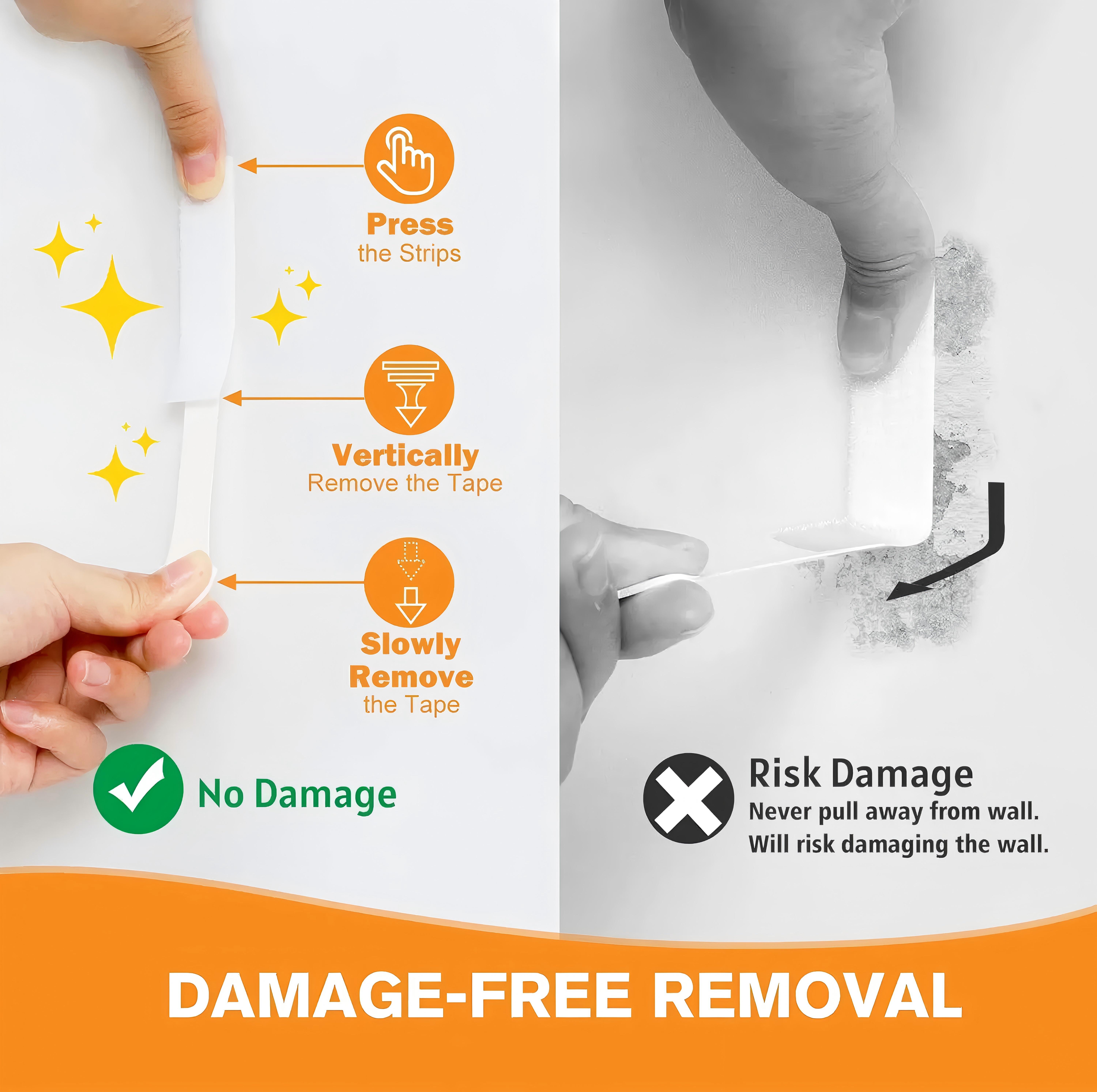 Removable Picture Hanging Strips Nail-Free Double Sided Adhesive Strips No Damage Wall Mount for Frames Hook & Loop All-in-one Heavy Duty