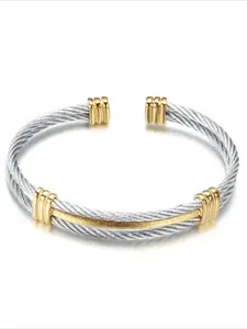 Fashion Stainless Steel Woven Open Bracelet, Dual Color Unisex Casual Commuter Accessory, Stylish Daily Wear Hand Jewelry Stainless Steel Bracelets