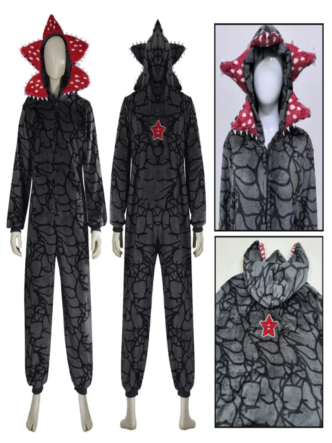 Winter Pajamas Stranger Pajamas Demogorgon Plant Adult Onesie With Cozy Flannel Pajamas Nightwear For Holiday Parties Chomper Cosplay Loungewear