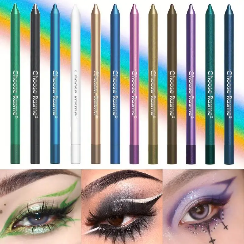 Colorful Eyeliner Pen, 12pcs/set Shimmering Eyeliner, Eye Makeup Tool for Women & Girls, Professional Daily Makeup Accessories, Cosmetic, Eye Makeup Product, Glitter Shades Makeup, Multicolor Eyeliner Pencils, Eye Makeup Supplies