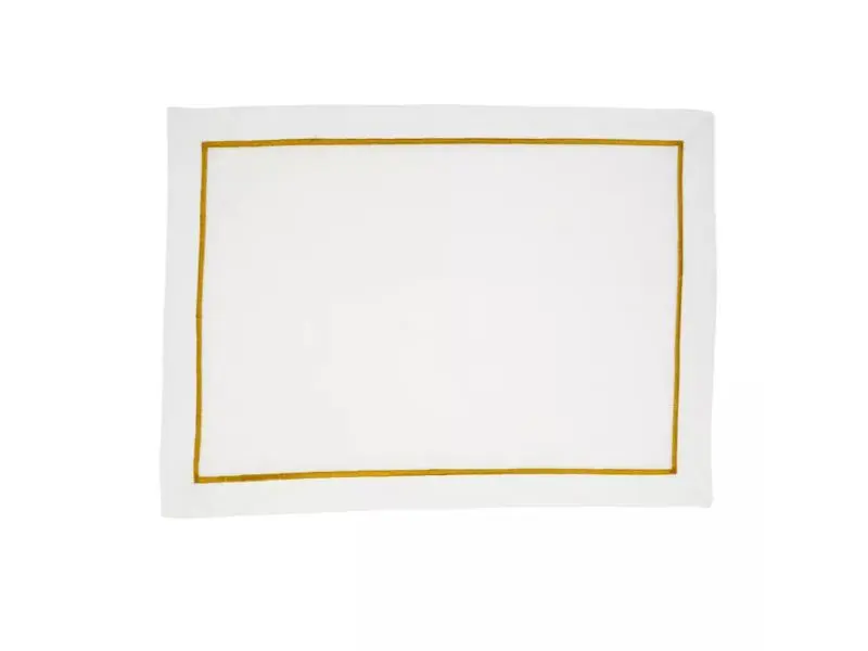 Fabric Rectangle Placemats - Set of 4, Gold Embroidered Line Design