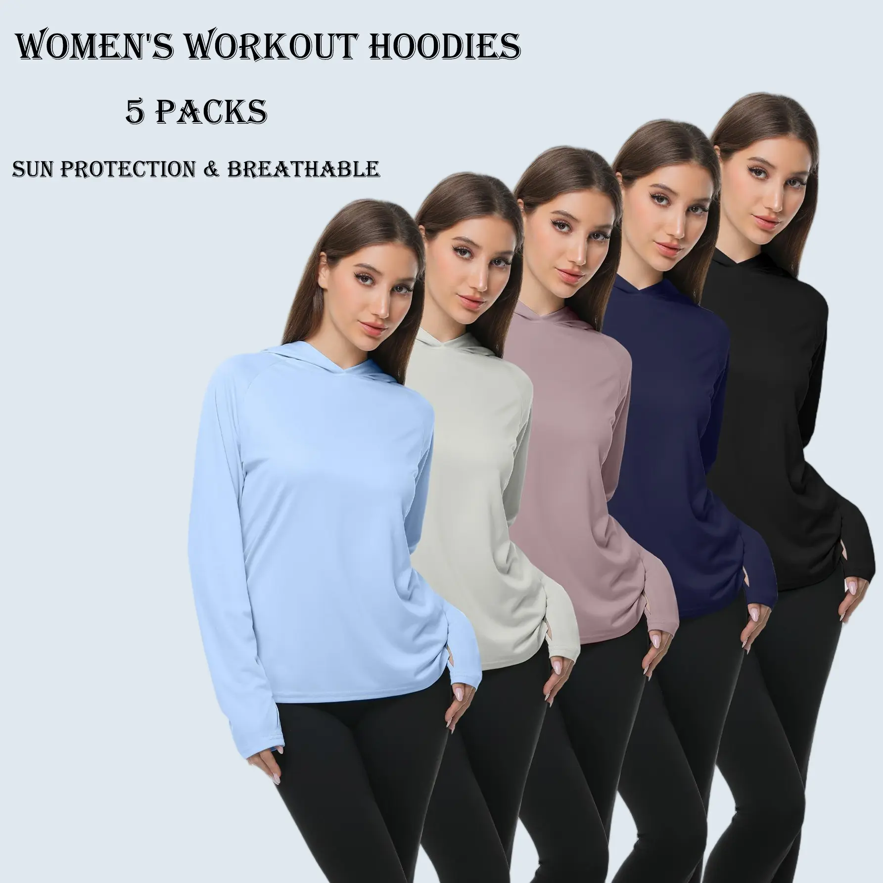 5 Pack Women's Workout Long Sleeve Sweatshirts Sun Protection Hoodies Workout Sets Women Lightweight Breathable Stretch Gym Sets For Women Running Outdoor Workout Energetic Multi-Color Casual Hoodies summerwins