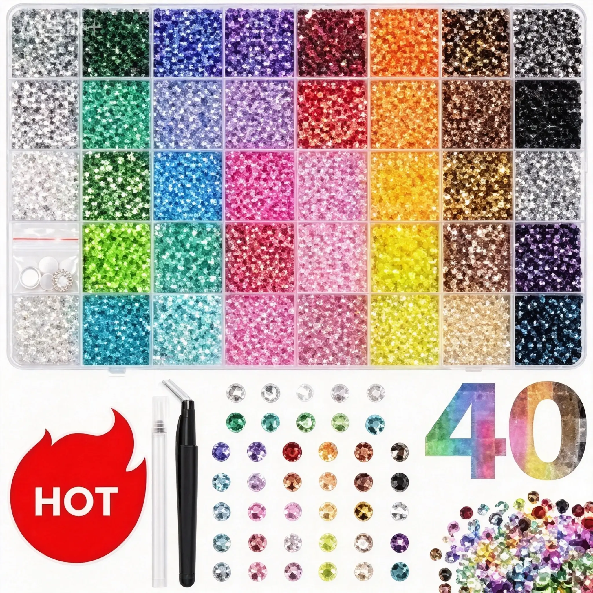 Nail Art Rhinestones Kit - 40000Pcs Mixed Colors Flatback Gems for Nail Art, DIY Manicure, Party & Wedding,Multicolor Sparkly Gems for DIY Nail Art Decorations, Perfect for Parties
