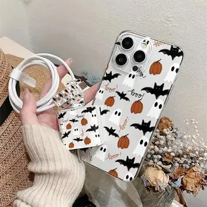 5 Piece Halloween Ghost Bat Phone Case Set, Tpu Shockproof Cover for iPhone 6-16 Pro Max, Perfect Gift for Women & Teens
