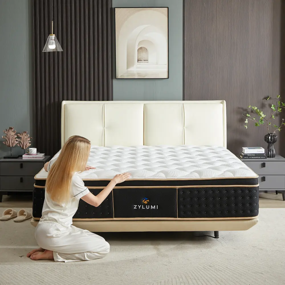 Queen Size Hybrid Mattress in a Box - 10-Inch, Pocketed Coil, Gel Memory Foam, Cooling, Anti-Bacterial, Medium Firm, Lumbar Support for Back Pain, Boxed for Easy Setup, Extra Plush, Twin Compatible, Guest Rooms