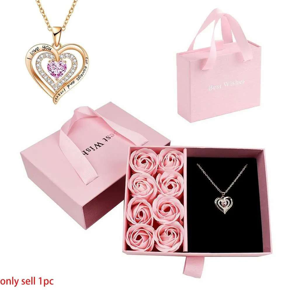 Soap Flower Jewelry Box with Heart Necklace, Small Bear Jewelry Box with Necklace, Valentine's Day Mother's Day Gift, Exquisite Jewelry Gift