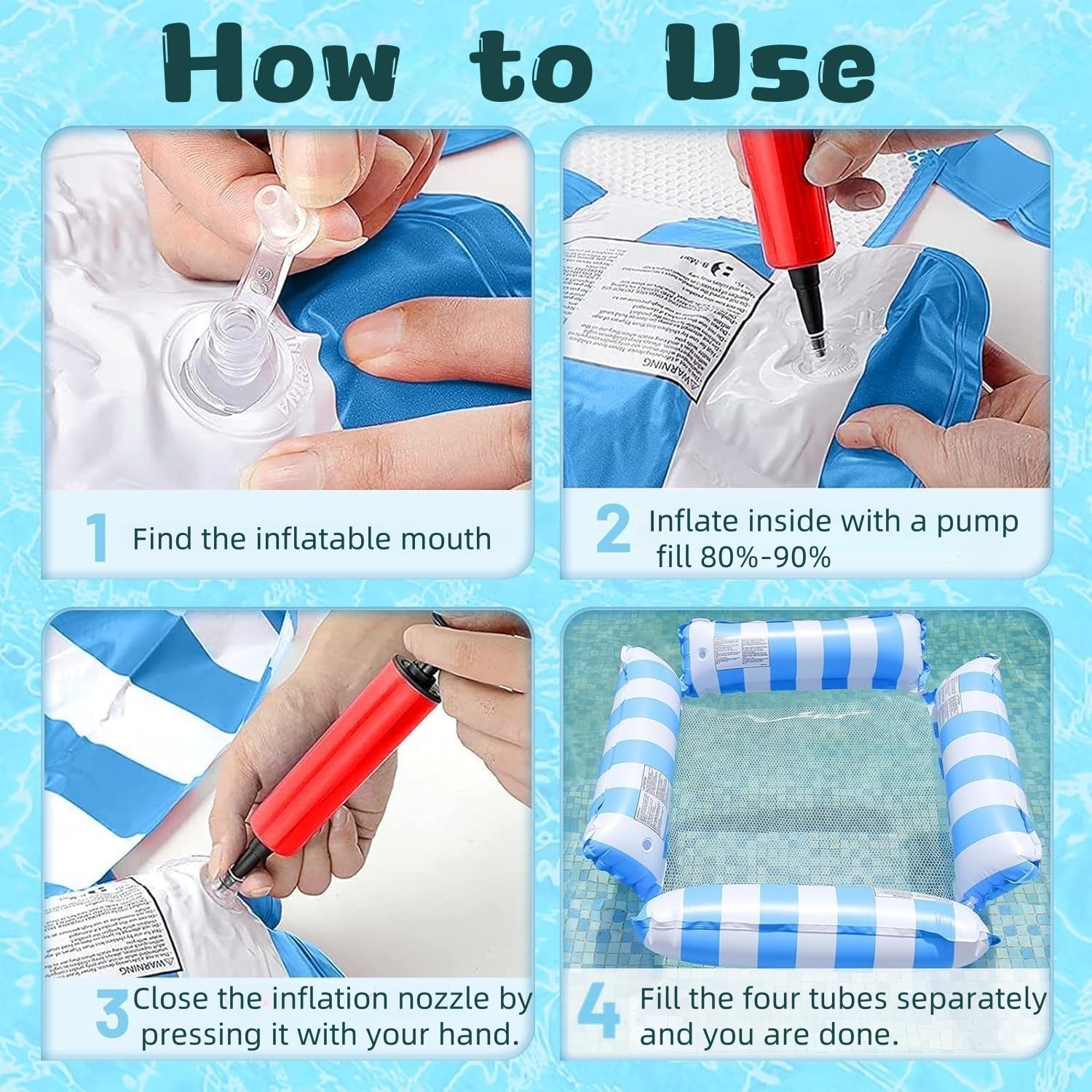 Multi-Purpose Pool Rafts Bed for Adults, 4-in-1 Inflatable Pool Floats Water Hammock, Floating Bed Lounge Chair for Swimming Pool Beach, Dark Blue