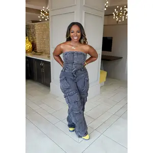 Charcoal Acid Wash Denim Jumpsuit