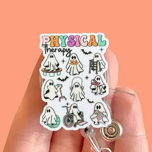 Glitter My Badge Physical Therapy Halloween badge reel for nurse and hospital workers. Badge clip Badge pull - Retractable swivel clip with a 360 rotation. Great gift for coworker. PT Physical Therapist