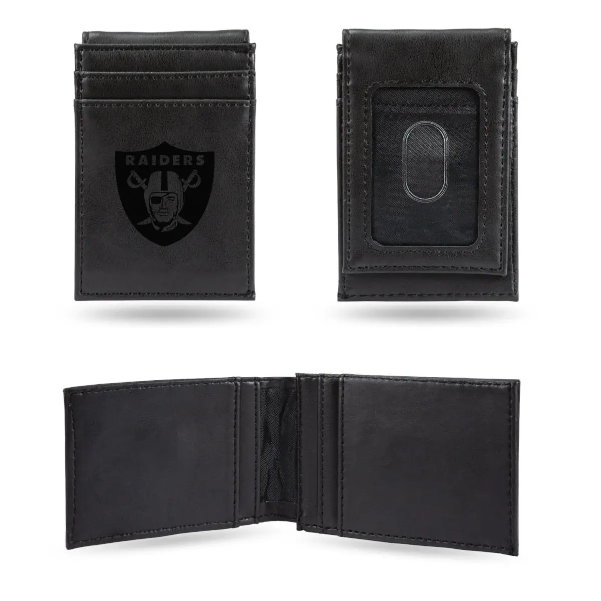 212 MAIN Men's Faux Leather Wallet, NFL Las Vegas Raiders Laser-Engraved Black Front Pocket Wallet, Faux Leather Wallets, Collectible Item