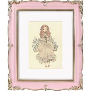 Picture Frame 8x10 Pink , 8 by 10 Ornate Decorative Antique Frame with Mat for 5x7 Photo, Fancy Matted Frame for Desktop or Wall, Horizontal or Vertical