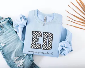 Retro Varsity Checkers Emergency Department Short sleeved T-SHIRT / Sweatshirt , university style emergency department sweater, ED nurse shirt Cotton Crewneck Heart Heart