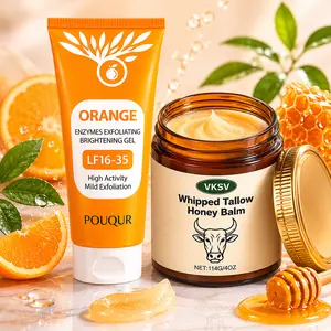 Orange Exfoliating Gel& OrangeGrass-Fed Beef Tallow Honey Balm Set, Deep Cleansing & Brightening Face Scrub, Natural Moisturizer for Hydrated, Smooth, Glowing Skin, Face & Body Care， Deals for You Days