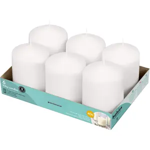 6 White Pillar Candles Bulk - 3x4 Inches Candle Set - 40+ Hours Clean  - No Palm Oil - 0%   -  European Quality - Unscented Dripless Restaurant Pillars