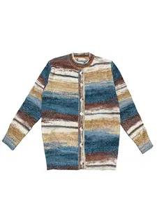 Men's Rainbow Color Block Sweater Coat, Fall Winter Fashion Loose Fit Knit Cardigan, Casual Style Long Sleeve Outerwear, Knitwear, Menswear