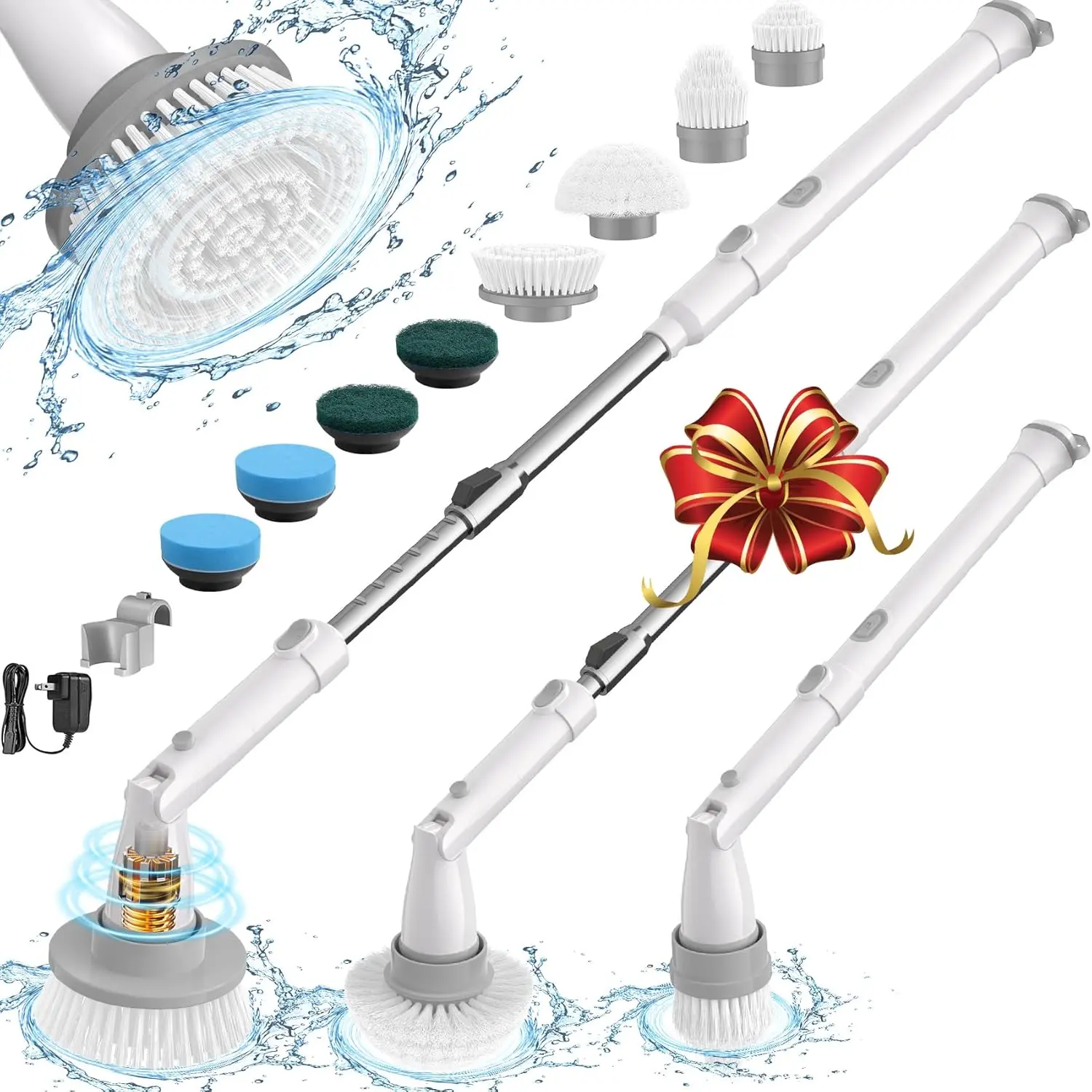Electric Spin Scrubber SW1, Shower Scrubber with Long Handle, 2 Spin Speeds, Electric Bathroom Scrubber with 8 Replacement Heads, Bath Tub Cleaner Brush for Floor,Tub, Shower, Tile