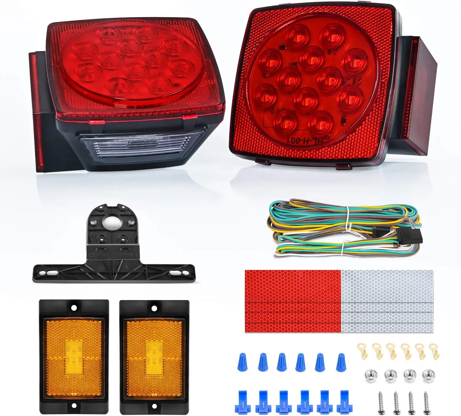 Nilight 2PCS Square Low Profile Submersible IP68 LED Stop Turn Tail Side Marker License Lights with Hardware, 12V DC Power Lights for Outdoor Use, Utility Trailer, Led Trailer Light Parking Lights