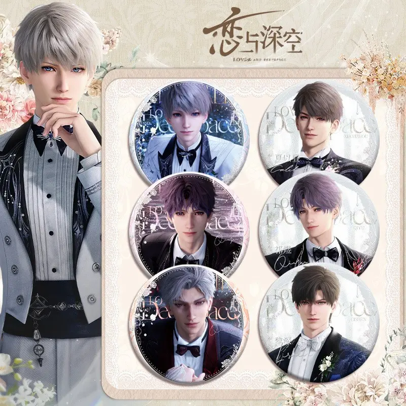 5count, 2026 New Love and Deepspace anime badge 7.5cm/2.95in round tinplate brooch lapel pin, Collectible Pins, We Wedding Series comic characters, Suitable for backpack decoration and clothing accessories, Anime Merchandise Gift for Fans