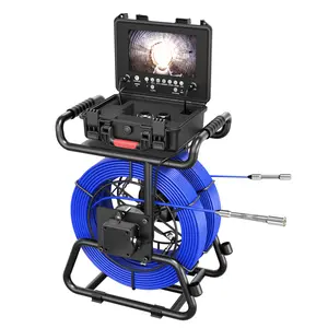 Sewer Camera Self Leveling with 512Hz Sonde – 9″ IPS 1080P Dual-Lens Drain Inspection Camera with 5mm/7mm 165ft(50m) Fiberglass Cables, 23mm & 17mm Pipe Camera Probes, 5X Zoom, 4500mAh Pipe Camera