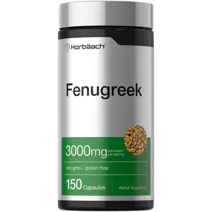 Horbäach Fenugreek Capsules 3000 mg | 150 Count | Non-GMO & Gluten Free Extract | Fenugreek Seeds