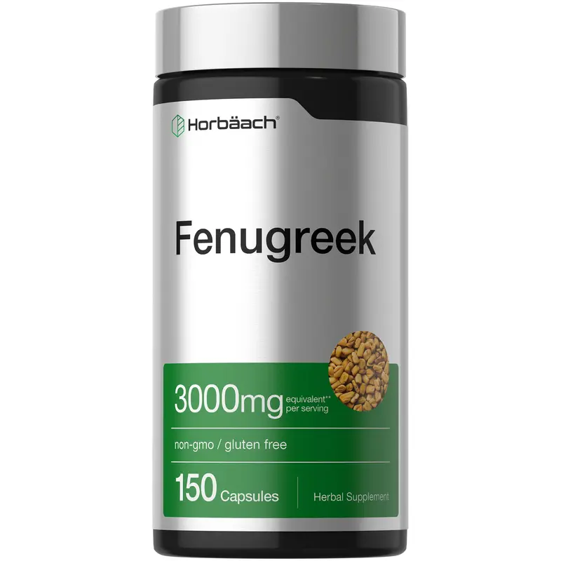 Horbäach Fenugreek Capsules 3000 mg - 150 Count - Non-GMO & Gluten Free Extract - Fenugreek Seeds