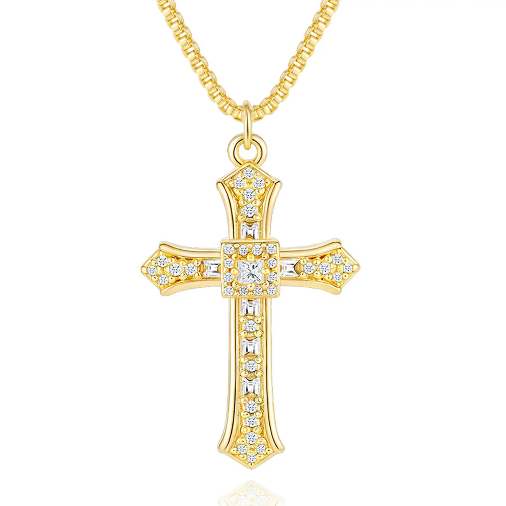 BSGRL 14K Gold Plated Simple Dainty Diamond Cross Pendant Necklace with Cubic Zirconia Timeless Elegance & Sparkling Glamour Jewelry Gift For Her