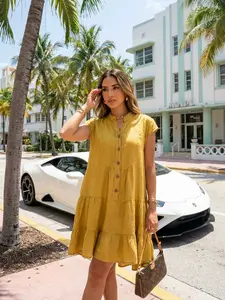 ESYAZO Italian Linen Tiered Mini Dress – Premium Sleeveless One-Size Boutique Vestito