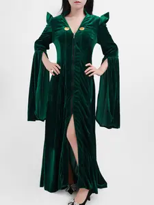 School of Witchcraft and Wizardry Costume Professor Minerva McGonagall Cosplay Costume Green Cloak Christmas Halloween Costumes, Slim-Fitting Solid Dress