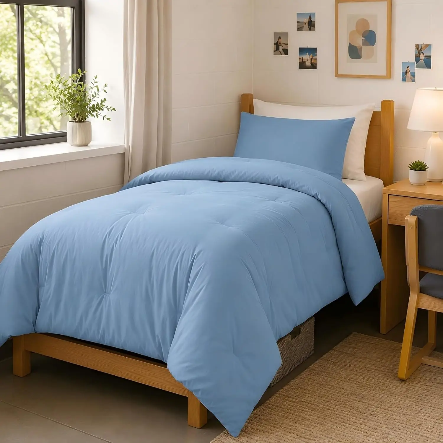 Dusty Blue Twin Comforter Set, 2 Piece Lightweight Bedding Set, Soft Microfiber Comforter and Pillowcase, Breathable Down Alternative Comforter for All, Machine Washable