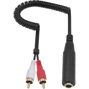 RCA to 1/4 Female Adapter Cable, Coild Spring 6.35mm to RCA Adapter, 1/4 inch TRS Stereo Jack Female to 2RCA Male Plug Y Splitter Extension Cable, 2.6ft