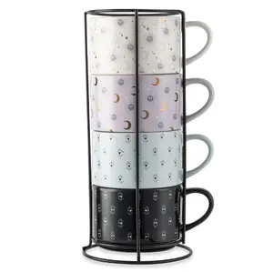 4 Pack Celestial Stacking Mugs, Assorted Colors, 11.1 fl oz, Stoneware - Drinkware, Tumbler