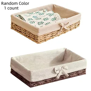 Random Color Woven Rattan Storage Basket, 1 Count Kitchen Desktop Storage Basket with Handle, Household Food Storage Organizer for Kitchen Living Room Bedroom