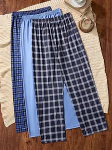 Three-Pack Men's Casual Home Wear Pants, Plaid Print Long Sleepwear, Comfortable Loose Fit, Spring & Fall, Ideal for Gifting