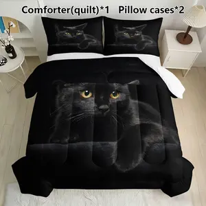 Cat Lover Gift Set, Includes 1 Comforter & 2 Pillowcases, Features Realistic Feline Design, Perfect Bedding Accessory