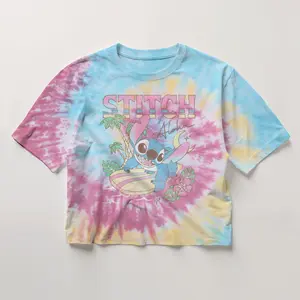 Juniors Womens' Lilo & Stitch Surfing Stitch Cropped T-Shirt
