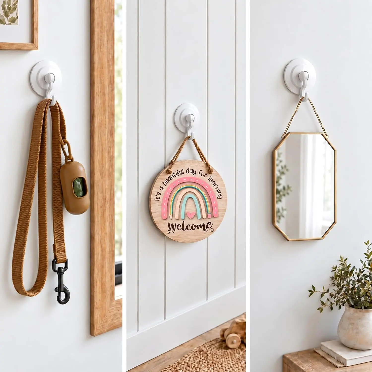 Keno Adhesive Ceiling Hooks for Hanging Plants 3lb 360° Swivel Ceiling Decor White 4PC Modern Minimalist Easy Install No Drill Tools 3 lb Heavy Duty