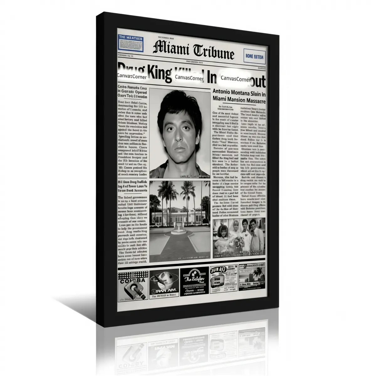 Scarface Tony Montana Newspaper Poster Print - 1980s Classic Prints, High-Quality Solid Wood Frame, Waterproof Aesthetic Wall Decor, Collectible Gift for Movie Enthusiasts, Wall/Wardrobe Mafia Boss Room Decor