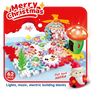 Christmas Electric Gear Building Blocks Game, with Sound and Lights, 62pcs, Promotes Creativity and Cooperation, Preschool Building Set, STEM Toys for Toddlers,Christmas Gift for Boys and Girls, Ages 3+